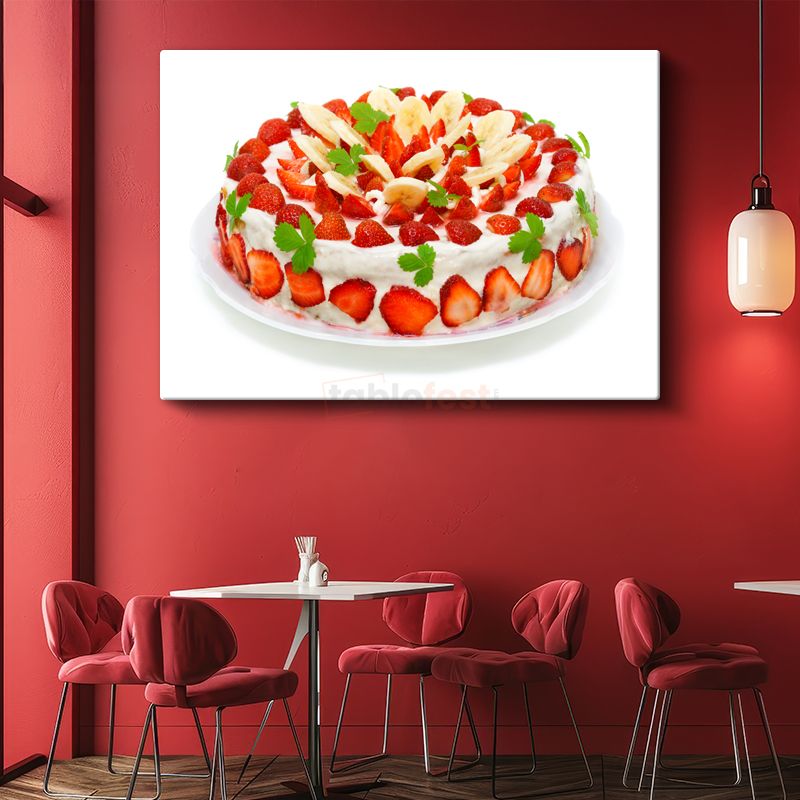 Meyveli Pasta - Çilek ve Muz Süslemeli Kanvas Tablo