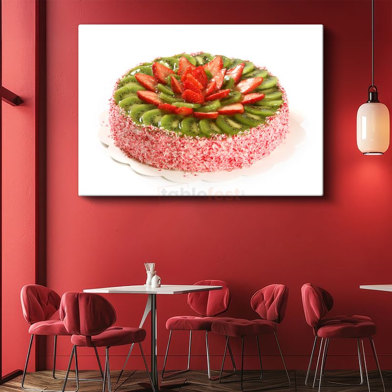 Meyve Şöleni - Çilek ve Kivi Dilimleriyle Süslenmiş Pasta Kanvas Tablo