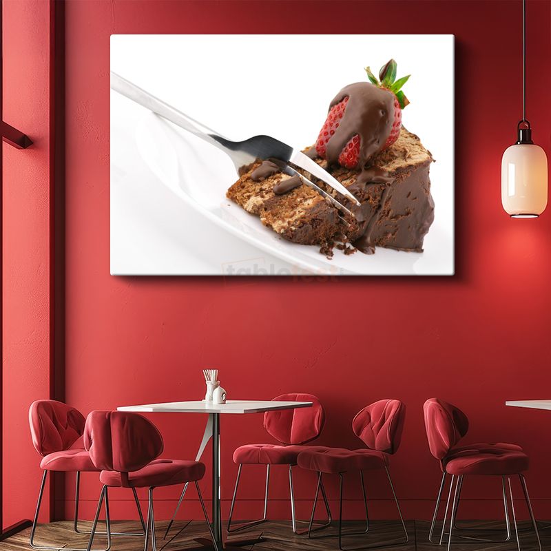 Çikolatalı Brownie - Çilekle Taçlandırılmış Tatlı Dilimi Kanvas Tablo