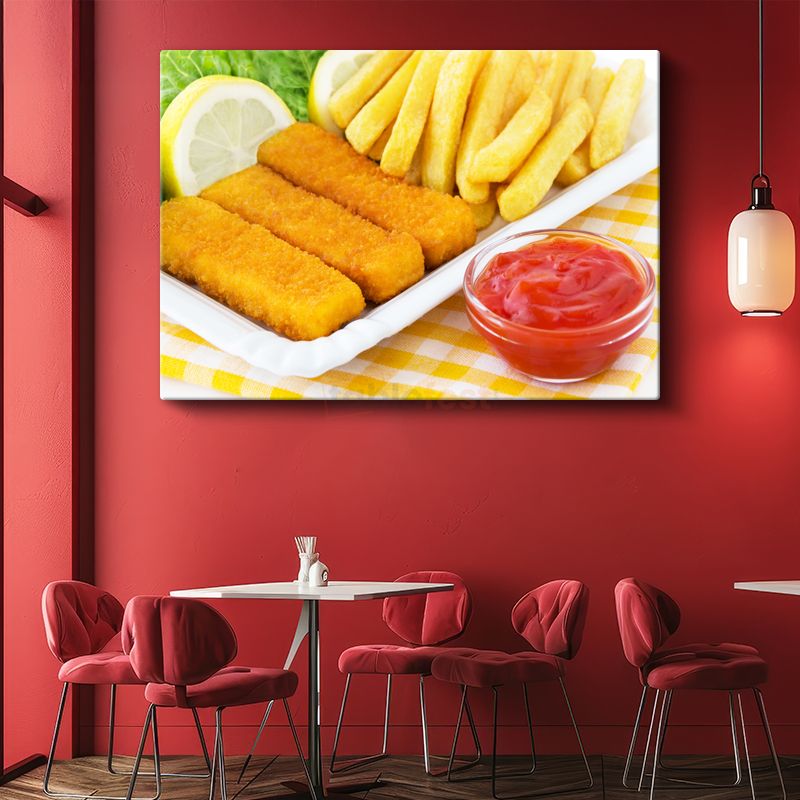 Balık Parmak - Patates Kızartması ve Ketçap Kanvas Tablo