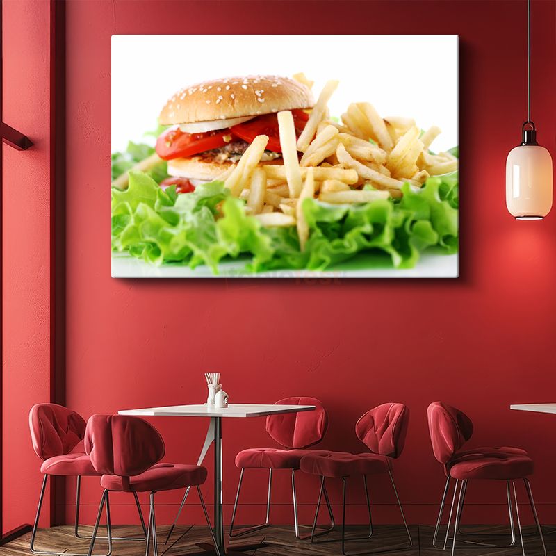Hamburger Menü - Patates Kızartması ve Yeşillikler Kanvas Tablo