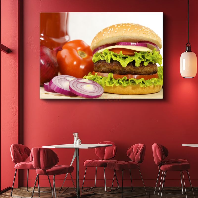 Lezzetli Hamburger - Taze Sebzelerle Hazırlanmış Kanvas Tablo