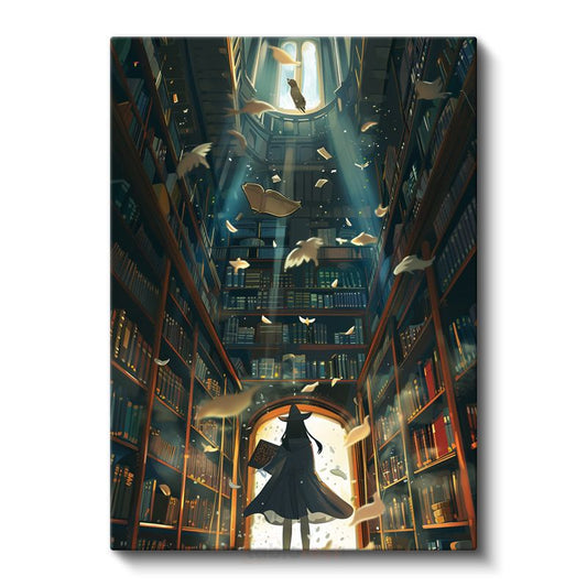 Uçuşan Sayfalar - Mistik Kütüphane Serisi Anime Kanvas Tablo