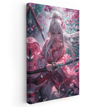 Pembe Samuray - Kiraz Çiçekleri Altında Anime Kanvas Tablo