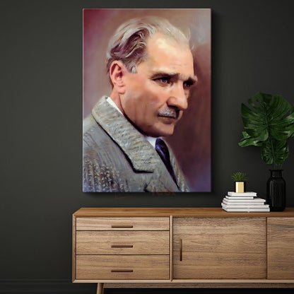 Sanatsal Atatürk - Pastel Tonlarda Profil Kanvas Tablo