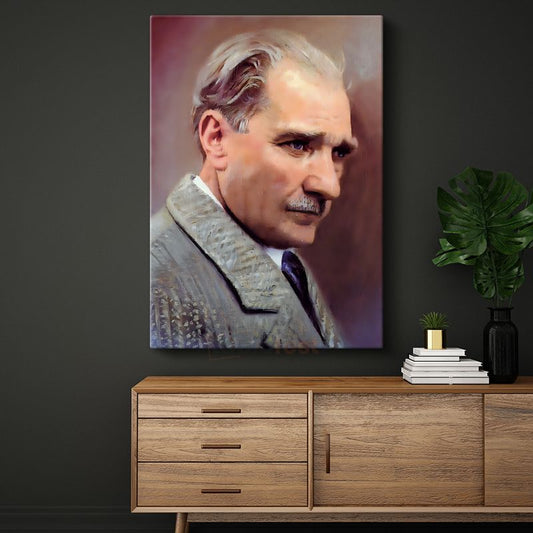 Sanatsal Atatürk - Pastel Tonlarda Profil Kanvas Tablo