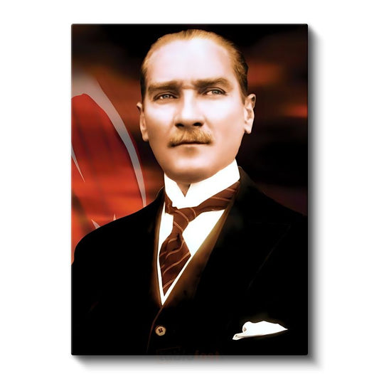 Türk Bayrağı Fonlu Atatürk - Vizyon Sahibi Lider Kanvas Tablo