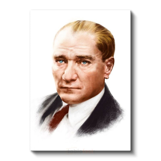 Sanatsal Atatürk - Beyaz Fonda Kırmızı Detaylı Kanvas Tablo