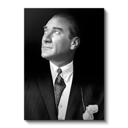 Yukarı Bakan Atatürk - Siyah Fonda Şık Portre Kanvas Tablo