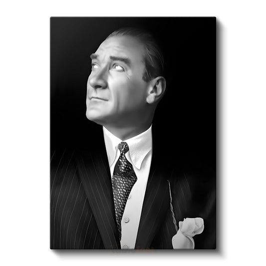 Yukarı Bakan Atatürk - Siyah Fonda Şık Portre Kanvas Tablo