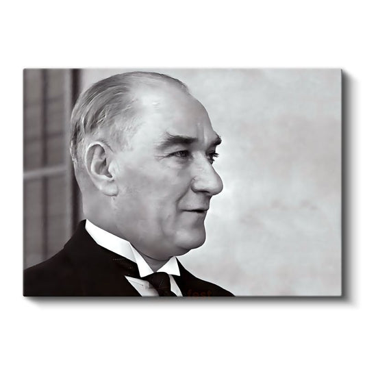 Profil Atatürk - Siyah Beyaz Zarif Portre Kanvas Tablo