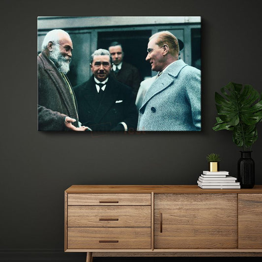 Atatürk ve Diplomatik Görüşme - Devlet Adamlığı Kanvas Tablo