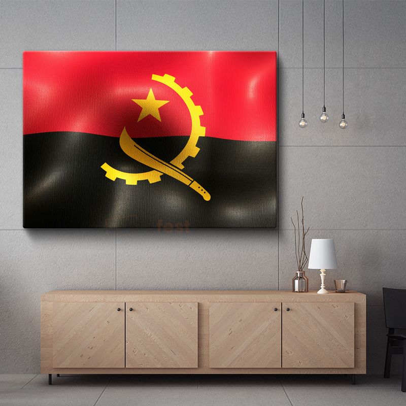 Angola Bayrağı - Dalgalı Görünüm Kanvas Tablo