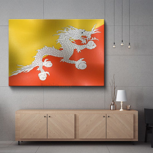 Bhutan Bayrağı - Dalgalı Görünüm Kanvas Tablo