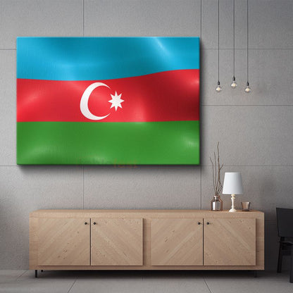 Azerbaycan Bayrağı - Dalgalı Görünüm Kanvas Tablo