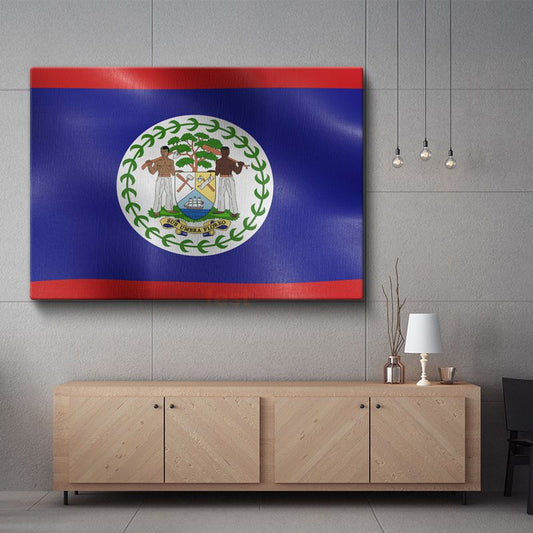 Belize Bayrağı - Dalgalı Görünüm Kanvas Tablo