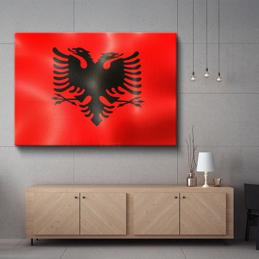 Arnavutluk Bayrağı - Dalgalı Görünüm Kanvas Tablo