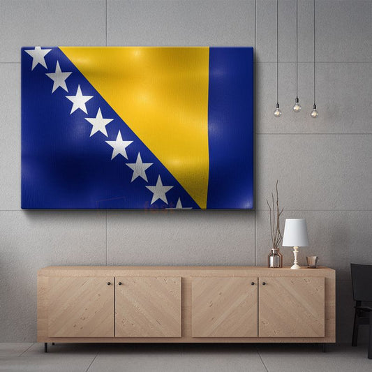 Bosna Hersek Bayrağı - Dalgalı Görünüm Kanvas Tablo