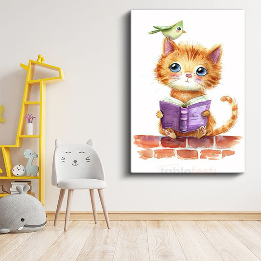 Meraklı Kedi - Mor Kitabıyla Öğrenme Zamanı Kanvas Tablo