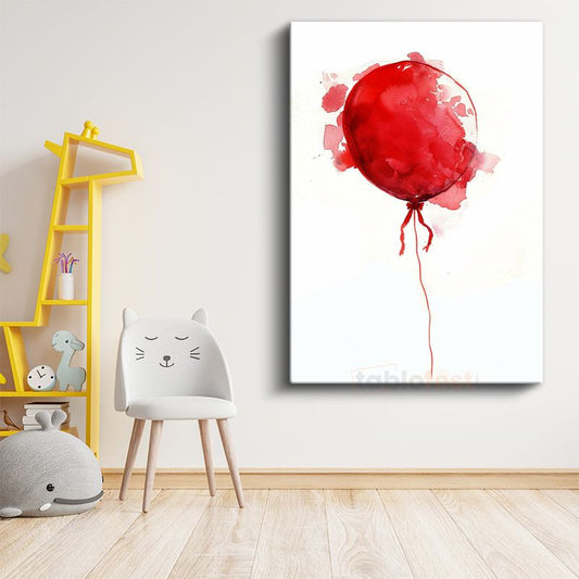 Kırmızı Balon - Suluboya Efektli Uçuş Kanvas Tablo