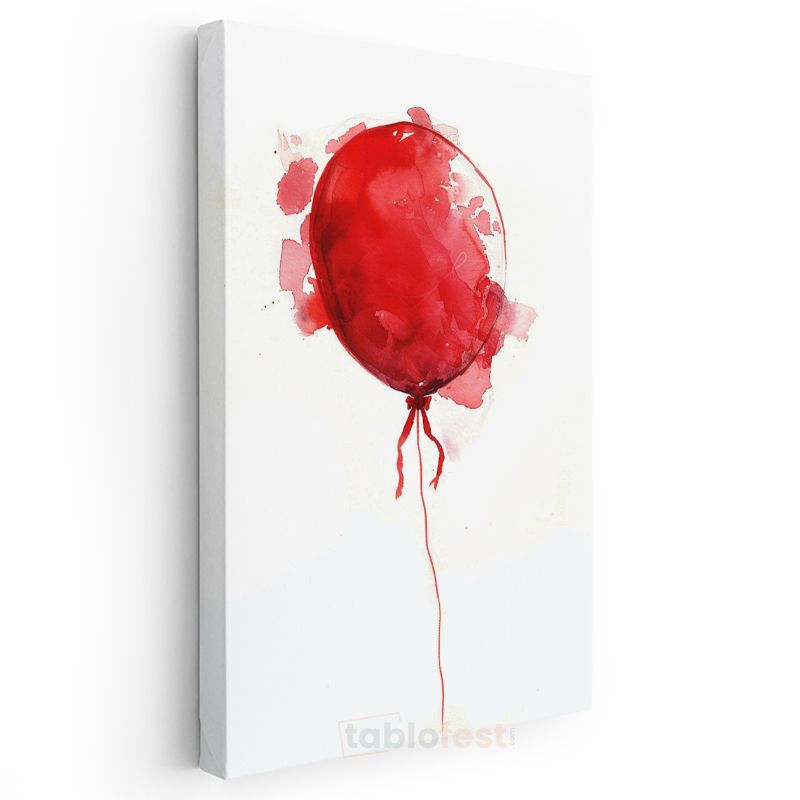 Kırmızı Balon - Suluboya Efektli Uçuş Kanvas Tablo