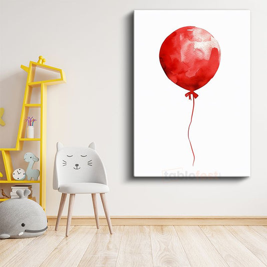 Uçan Balon - Kırmızı Suluboya Efekti Kanvas Tablo