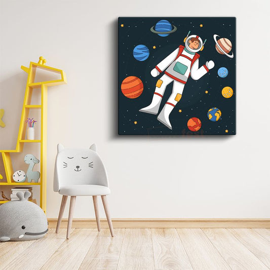 Astronot Çocuk - Gezegenler Arasında Yolculuk Kanvas Tablo