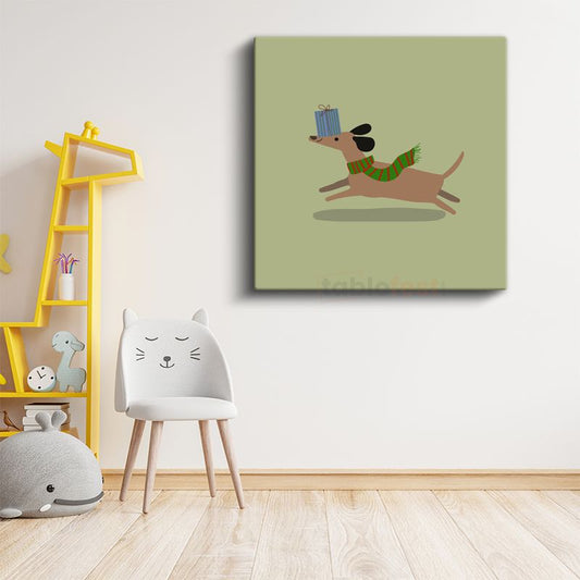 Hediyeli Köpek - Atkılı Sevimli Dost Kanvas Tablo