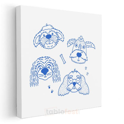 Mavi Dostlar - Sevimli Köpek Çizimleri Kanvas Tablo