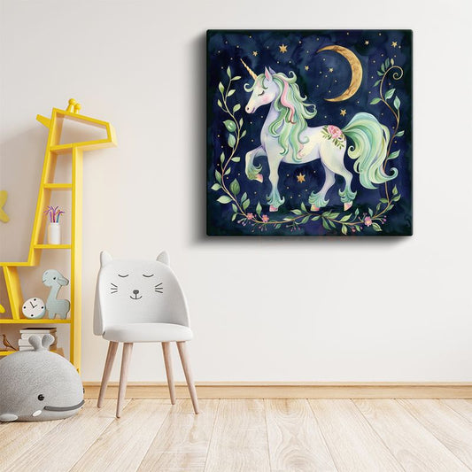 Gece Unicorn - Pastel Renkli Sihirli Dostumuz Kanvas Tablo