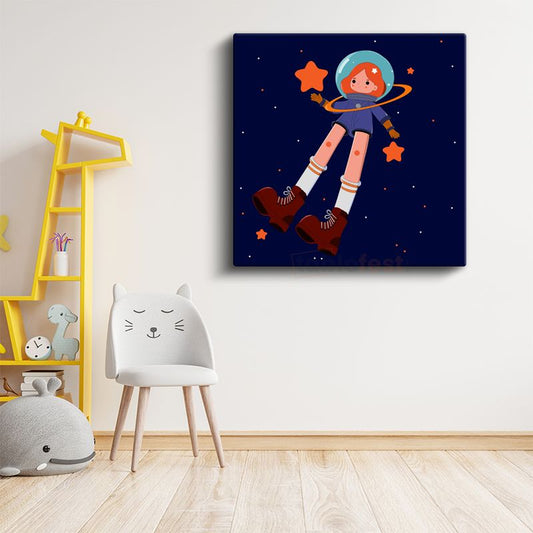 Yıldız Avcısı - Turuncu Botlu Astronot Kız Kanvas Tablo