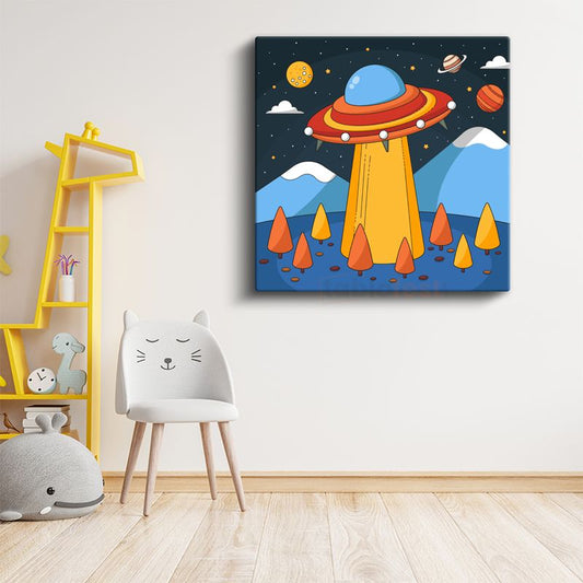 UFO Macerası - Renkli Uzay Gemisi Kanvas Tablo