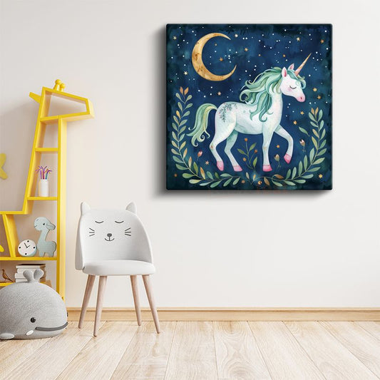 Gece Unicorn - Ay Işığında Sihirli Dostumuz Kanvas Tablo