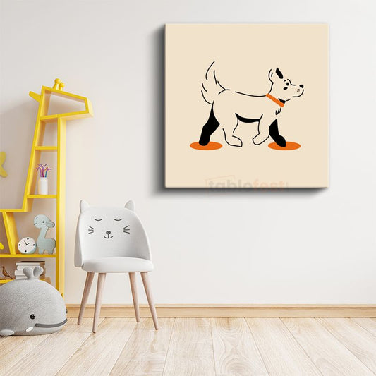 Minimalist Köpek - Turuncu Patili Dostumuz Kanvas Tablo