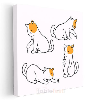 Minimalist Kediler - Turuncu Benekli Dostlar Kanvas Tablo