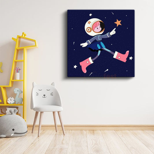Uzay Kızı - Pembe Botlu Astronot Macerası Kanvas Tablo