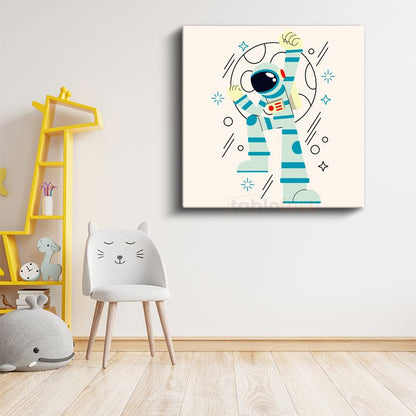 Minimalist Astronot - Mavi Uzay Yolcusu Kanvas Tablo