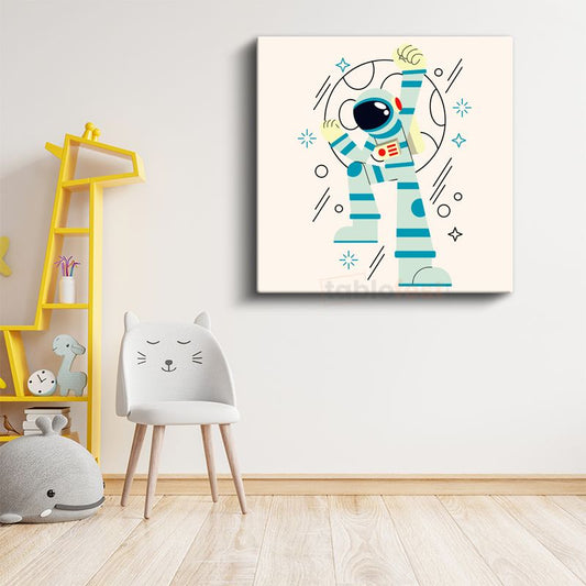 Minimalist Astronot - Mavi Uzay Yolcusu Kanvas Tablo
