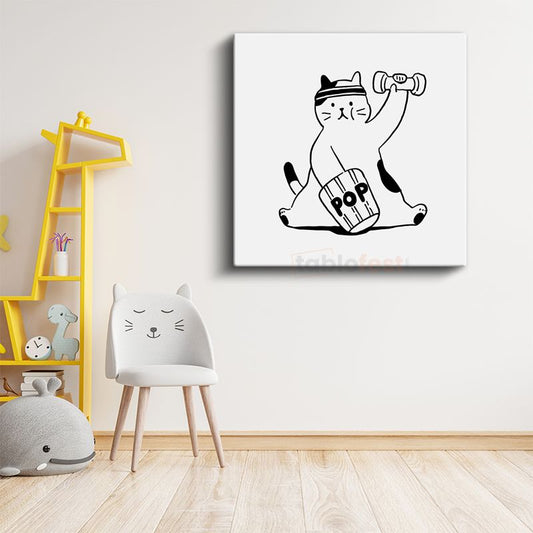 Sporcu Kedi - Sağlıklı Yaşam Kanvas Tablo