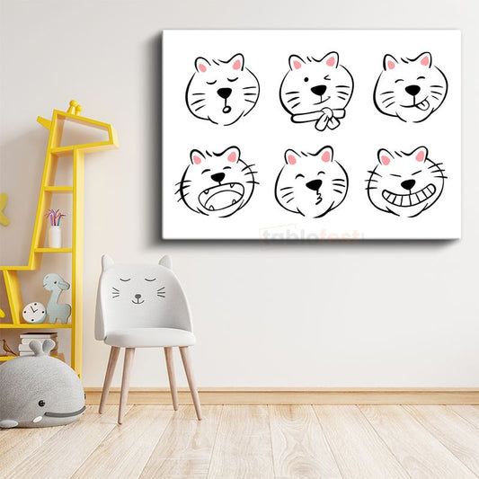 Kedi İfadeleri - Siyah Beyaz Minimalist Kanvas Tablo