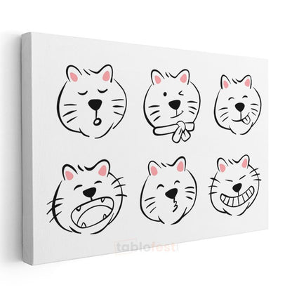Kedi İfadeleri - Siyah Beyaz Minimalist Kanvas Tablo