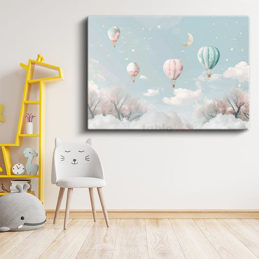 Sıcak Hava Balonları - Pastel Gökyüzü Temalı Kanvas Tablo