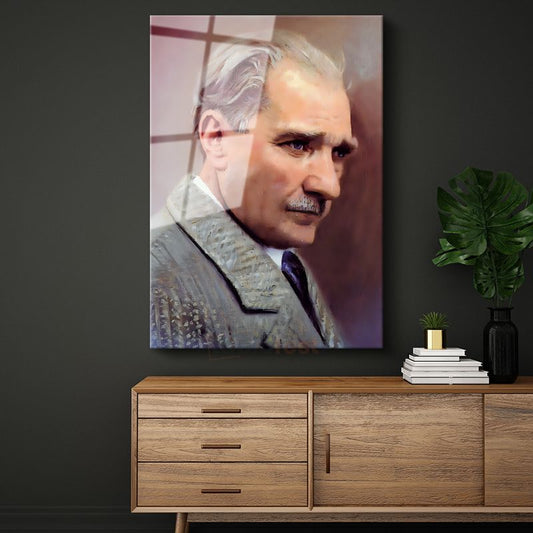 Sanatsal Atatürk - Pastel Tonlarda Profil Cam Tablo
