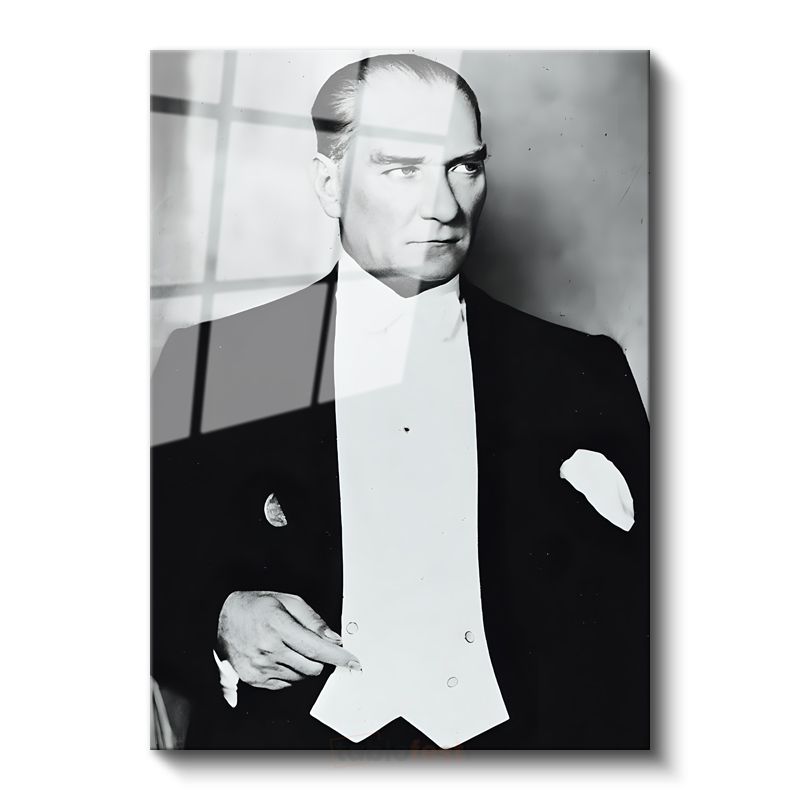 Smokinli Atatürk - Resmi Gala Portresi Cam Tablo