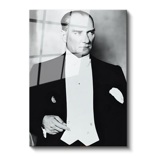 Smokinli Atatürk - Resmi Gala Portresi Cam Tablo