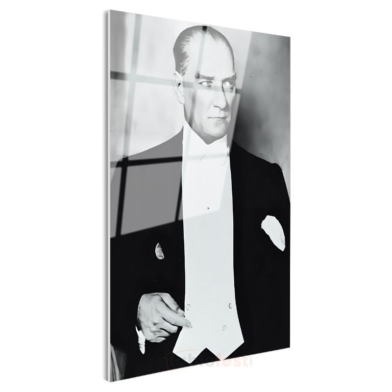 Smokinli Atatürk - Resmi Gala Portresi Cam Tablo