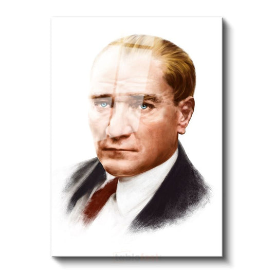 Sanatsal Atatürk - Beyaz Fonda Kırmızı Detaylı Cam Tablo