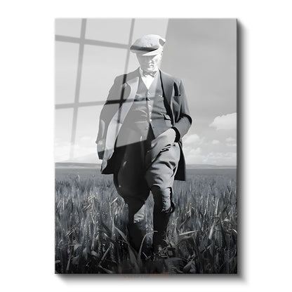 Kasketli Atatürk - Buğday Tarlasında Cam Tablo