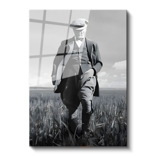 Kasketli Atatürk - Buğday Tarlasında Cam Tablo