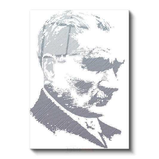 Modern Çizgi Atatürk - Mavi Beyaz Grafik Cam Tablo